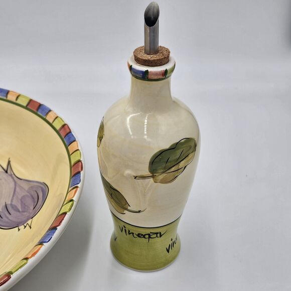 Salad For 4 Ceramic Large Salad Bowl Vinegar & Oil Decanters 4 Mini Dip Bowls - Picture 4 of 13